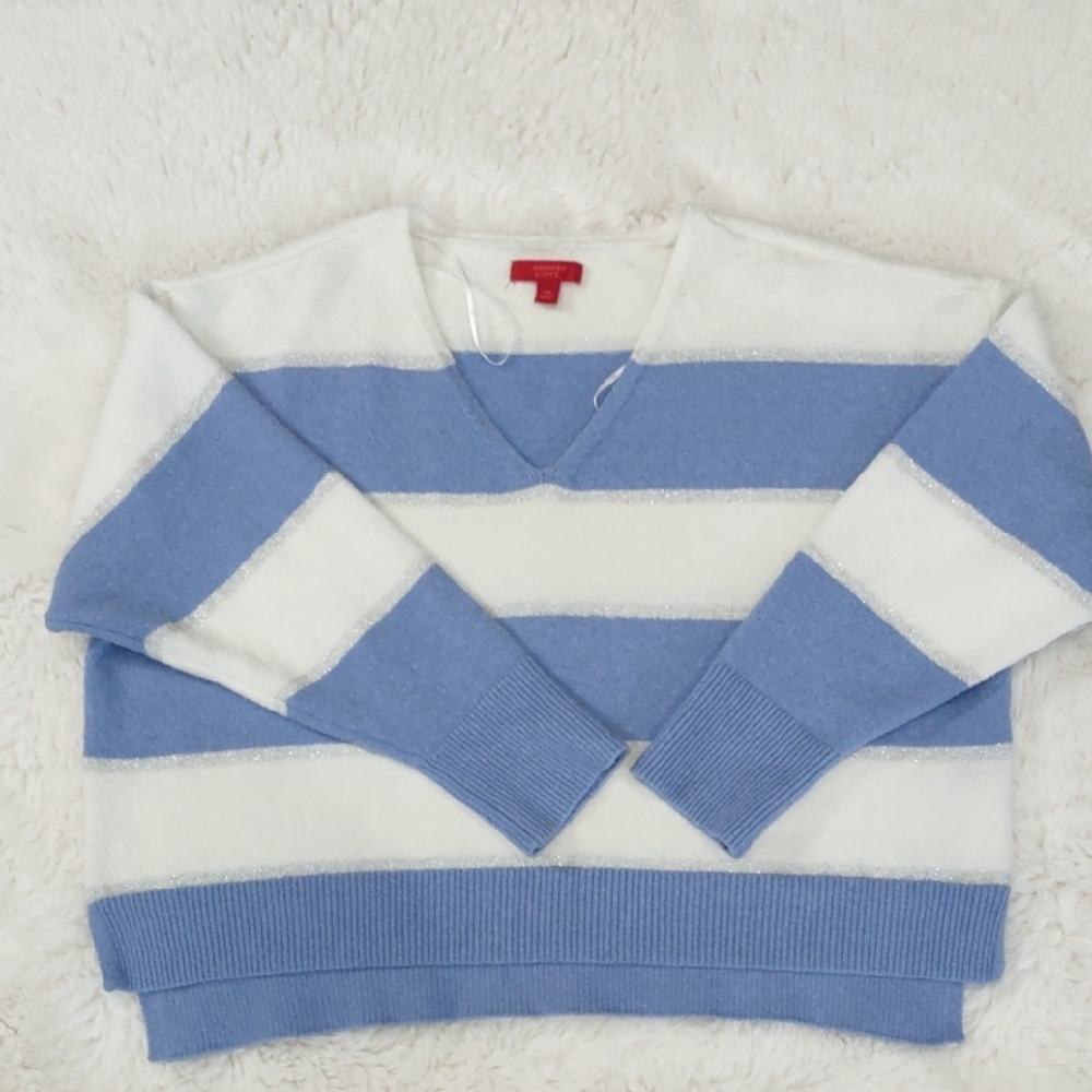 JENNIFER LOPEZ Blue and White Striped Women's Sweater - Picture 13 of 15